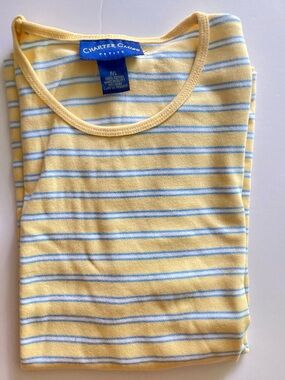 Charter Club Yellow and White Striped Crewneck Top